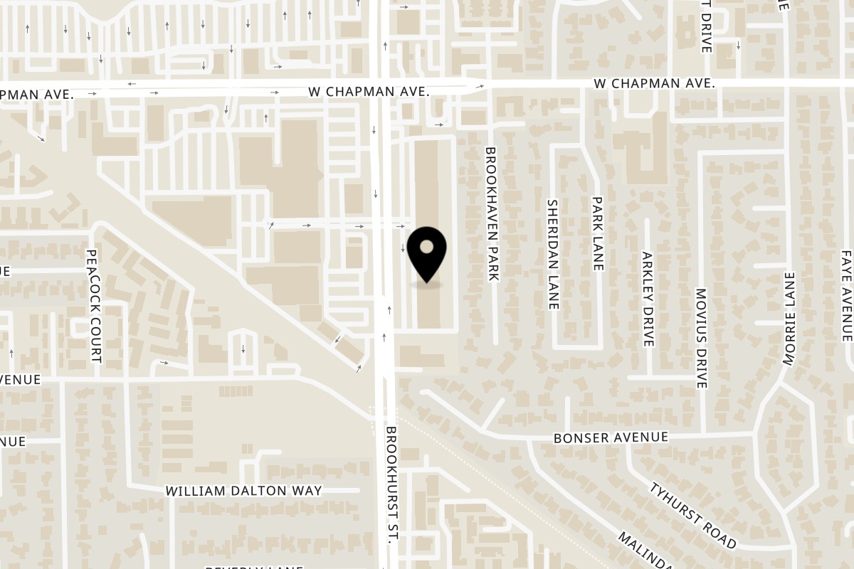 Map showing the location of Mariscos Perlas Del Mar on 12158 Brookhurst St in Garden Grove